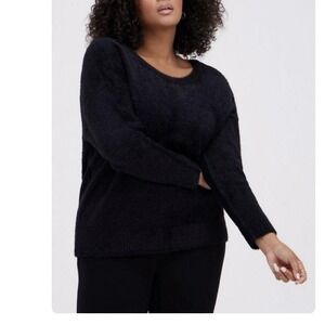 Torrid Black Fuzzy Eyelash Knit Pullover Crochet Lace‎ Trim Cozy Sweater Size 6X